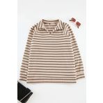 Frm Kadın Büyük Beden Oversize Polo Yaka Düşük Kol Çizgili Geniş Kalıp Selanik Polo Yaka Örme Sweatshirt, Bej*001, 2Xl