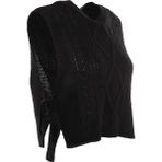 Frm Kadın Crop Bisiklet Yaka Kolsuz Saç Örgü Crop Yandan Kurdele Fiyonk Bağlama Detaylı Triko Süveter, Siyah, Xl