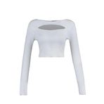 Frm Kadın Crop Kayık Yaka Slim Kalıp Örme Fitilli Fitted Vücuda Oturan Pencere Cut Out Esnek Bluz, Ekru, M