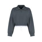 Frm Kadın Crop Polo Yaka Standart Kol Crop Paraşüt Polo Yaka Fermuarlı Stoperli Polar Örme Sweatshirt, Antrasit, S