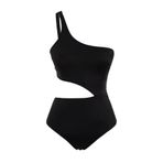 Frm Kadın Destekli Cut Out Tek Kol Carmen Yaka Siyah Tek Omuz Cut Out Pencereli Regular Mayokini, Siyah-001, 42