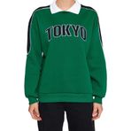 Frm Kadın Gömlek Yaka Reglan Kol Kalın İçi Polarlı Polo Yaka Normal Kalıp Örme Sweatshirt, Yeşil, M