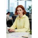 FRM Kadın Kırmızı Düşük Kol Regular Triko Kazak Devrik Yaka Fermuarlı Akrilik Düz Desen Kışlık - Sarı - 6XL