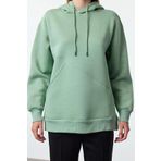 Frm Kadın Moda Bol Kapüşonlu Düşük Kol Uzun Kalın İçi Polarlı Geniş Kalıp Cep Detaylı Örme Sweatshirt, Mint, Xs