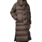 Frm Kadın Moda Bol Şal Yaka Uzun Düz Astarlı Koyu Kuşaklı Kapüşonlu Fermuarlı Su İtici Kışlık Şişme Mont, Vizon, L