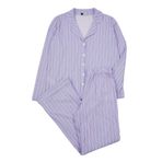 Frm Kadın Moda Gömlek Yaka Boru Paça Uzun Kol%100 Pamuklu Çizgili Gömlek-Pantolon Örme Pijama Takımı, Lila-Çok Renkli, M
