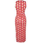 Frm Kadın Moda Midi Boy Choker Yaka Slim Retro Desenli Cut Out Detaylı Vücuda Oturan Örme Kalem Elbise, Kırmızı, Xl