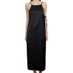 Frm Kadın Moda Midi Boy Halter Yaka Relaxed Pencere Cut Out Detaylı Fiyonklu Saten Dokuma Abiye Elbise, Siyah, 34