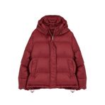 Frm Kadın Moda Oversize Kapüşonlu Yaka Standart Düz Astarlı Kapüşonlu Kaz Tüylü Su İticili Şişme Mont, Bordo, 2Xs