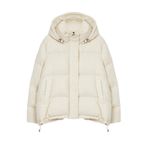 Frm Kadın Moda Oversize Kapüşonlu Yaka Standart Düz Astarlı Kapüşonlu Kaz Tüylü Su İticili Şişme Mont, Taş, M