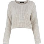 FRM Kadın Moda Şık Bisiklet Yaka Düşük Kol Crop Geniş Kalıp Triko Kazak - Taş