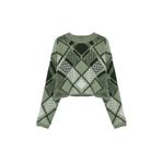 Frm Kadın Moda Şık Bisiklet Yaka Düşük Kol Crop Geniş Kalıp Yumuşak Dokulu Desenli Triko Kazak, Mint, M