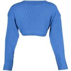 FRM Kadın Moda Şık Bisiklet Yaka Standart Kol Crop Süper Basic Triko Kazak - Mavi