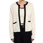 Frm Kadın Moda Şık Bisiklet Yaka Standart Kol Regular Renk Bloklu Triko Bluz-Hırka Takım, Taş, Xs