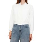 Frm Kadın Moda Şık Bol Hakim Yaka Crop Düz Astarlı Oversize Crop İnce Bomber Mont, Ekru, Xs