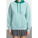 Frm Kadın Moda Şık Bol Kapüşonlu Düşük Kol Uzun Sırt Baskılı Ve Geniş Kalıp Örme Sweatshirt, Mint, M