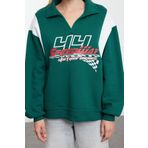 Frm Kadın Moda Şık Bol Polo Yaka Düşük Kol Uzun Kalın İçi Polarlı Geniş Kalıp Polo Yaka Örme Sweatshirt, Zümrüt Yeşili, Xs