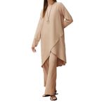 Frm Kadın Moda Şık Boru Paça Uzun Boy Uzun Kollu Asimetrik Dokuma Tunik Pantolon Alt-Üst Takım, Bej, 40