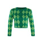 Frm Kadın Moda Şık Crop Bisiklet Yaka Slim Crop Desenli Jakarlı Ceket Görünümlü Triko Hırka, Yeşil, M