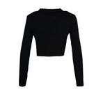 Frm Kadın Moda Şık Crop Polo Yaka Slim Crop Fermuarlı Triko Hırka, Siyah, M