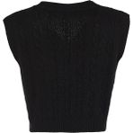 Frm Kadın Moda Şık Crop V Yaka Kolsuz Saç Örgü Crop Triko Süveter - Siyah