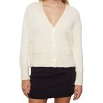 Frm Kadın Moda Şık Crop V Yaka Regular Yünlü Basic Crop Triko Hırka, Ekru, S