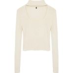 FRM Kadın Moda Şık Dik Yaka Standart Kol Crop Triko Kazak - S - M - Taş
