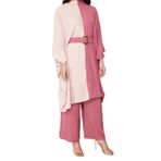 Frm Kadın Moda Şık Geniş Paça Midi Boy Uzun Kollu Renk Bloklu Beli Kemerli Tunik-Pantolon Dokuma Takım, Gül Kurusu, 36