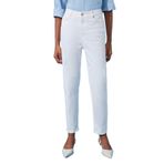 Frm Kadın Moda Şık Kot Pantolon Boru Paça Regular Boy Denim Beyaz Yüksek Bel Mom Jeans, Beyaz, 34