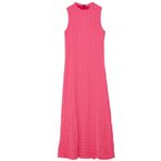 Frm Kadın Moda Şık Maxi Boy Bisiklet Yaka Regular Düz Dokulu A Kesim Çan Form Dokulu Elbise, Fuşya, S