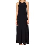 Frm Kadın Moda Şık Maxi Boy Halter Yaka Slim Soyut A-Line Çan Açılan Esnek Örme Kalem Elbise, Siyah, L