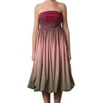 Frm Kadın Moda Şık Midi Boy Straplez Fitted Degrade Desenli Balon Etek Detaylı Poplin Elbise, Çok Renkli, 34