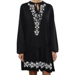 Frm Kadın Moda Şık Mini Boy V Yaka Regular Balon Kol Baskılı A-Line Çan Açılan Örme Elbise, Siyah, Xs