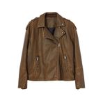 Frm Kadın Moda Şık Oversize Ceket Yaka Standart Düz Astarlı Yıkama Efektli Suni Deri Biker Ceket Mont, Kahverengi, S