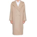 Frm Kadın Moda Şık Oversize Ceket Yaka Uzun Düz Astarlı Oversize Geniş Kesim Uzun Yünlü Kaşe Kaban, Taş, 34