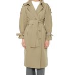 Frm Kadın Moda Şık Oversize Ceket Yaka Uzun Düz Astarlı Oversize Kuşaklı Trençkot, Açık Haki, 32