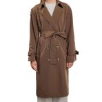 Frm Kadın Moda Şık Oversize Ceket Yaka Uzun Düz Astarlı Oversize Kuşaklı Trençkot, Kahverengi, 38