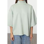 Frm Kadın Moda Şık Oversize Dik Yaka Düşük Kol Uzun Geniş Kalıp Truvakar Kol Örme Sweatshirt, Mint, Xs