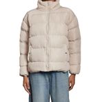 Frm Kadın Moda Şık Oversize Dik Yaka Standart Düz Astarlı Dik Yaka Su İtici Kışlık Şişme Mont, Gri, S