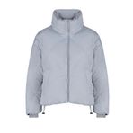 Frm Kadın Moda Şık Oversize Dik Yaka Standart Düz Astarlı Oversize Su İtici Şişme Kapitone Mont, Gri, L