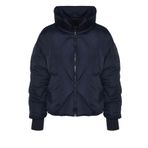 Frm Kadın Moda Şık Oversize Dik Yaka Standart Düz Astarlı Oversize Su İtici Şişme Kapitone Mont, Lacivert, L