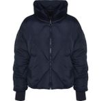 FRM Kadın Moda Şık Oversize Dik Yaka Standart Düz Astarlı Oversize Su Itici Şişme Kapitone Mont - Lacivert