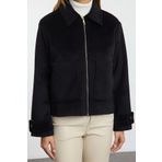 Frm Kadın Moda Şık Oversize Gömlek Yaka Standart Düz Astarlı Oversize Kaşe İnce Ceket Mont, Siyah, 2Xs