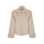 Frm Kadın Moda Şık Oversize Gömlek Yaka Standart Düz Astarlı Oversize Kaşe Ince Ceket Mont, Vizon, 2Xs