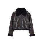 Frm Kadın Moda Şık Oversize Gömlek Yaka Standart Düz Astarsız Peluş Detaylı Biker Ceket Mont, Kahverengi, Xs