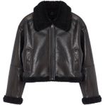 FRM Kadın Moda Şık Oversize Gömlek Yaka Standart Düz Astarsız Peluş Detaylı Biker Ceket Mont - Kahverengi