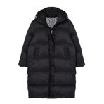 Frm Kadın Moda Şık Oversize Kapüşonlu Yaka Uzun Düz Astarlı Kaz Tüylü Su İticili Uzun Şişme Mont, Siyah, L