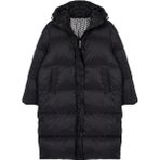 Frm Kadın Moda Şık Oversize Kapüşonlu Yaka Uzun Düz Astarlı Kaz Tüylü Su İticili Uzun Şişme Mont, Siyah, Xs
