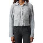 Frm Kadın Moda Şık Polo Yaka Standart Kol Regular Oversize Geniş Kalıp Buklet Mont Görünümlü Triko Hırka, Gri, S