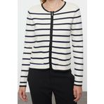 Frm Kadın Moda Şık Regular Bisiklet Yaka Oversize Geniş Kalıp Yumuşak Dokulu Ceket Görünümlü Triko Hırka, Ekru, M